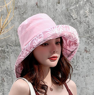 Korejska verzija modnog šešira sa kremom za sunčanje i UV zaštitom Ženska platnena tkanina s velikim obodom Dvostrana sklopiva kapa za sunčanje