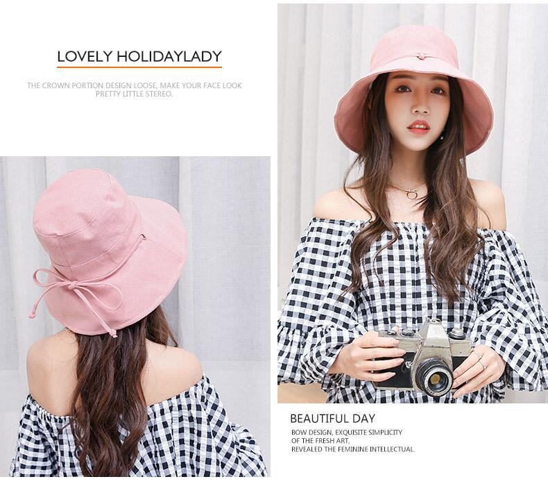 Pălărie de găleată japoneză cu tot potrivirea Pălărie de soare din bumbac moale pentru femei, cu fundă, șapcă lată cu boruri mari, pălării de vară pliabile anti-ultraviolete