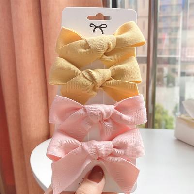 4 vnt. / rinkinys Kūdikių kieto lanko plaukų segtukai mieloms merginoms Medvilniniai plaukų segtukai Boutique Barrettes Saugūs galvos apdangalai Vaikų plaukų aksesuarai