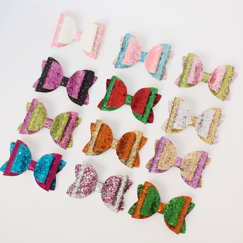 2 buc. 3 inch paiete amestec de culori drăguțe funde de Crăciun agrafe de păr lucrate manual cu sclipici accesorii femei fete copii barete minunate