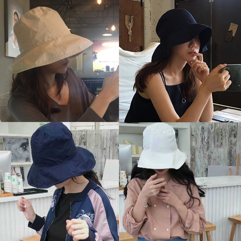Dámsky klobúk, letný, so širokým okrajom, rybársky klobúk, skladací, dámsky, jednofarebný, bavlnený, okrúhly, slnečný klobúk pre dievčatá