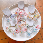 1 pereche Bandă elastică de păr cu mărgele de stea pentru fetiță, inimă, inimă de desene animate, inel de păr, accesorii pentru cravată, pentru copii, pentru bebeluși