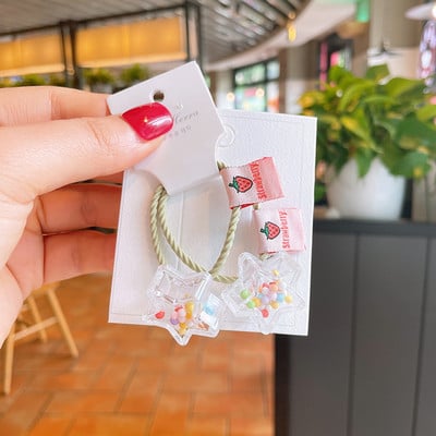 1 pereche Bandă elastică de păr cu mărgele de stea pentru fetiță, inimă, inimă de desene animate, inel de păr, accesorii pentru cravată, pentru copii, pentru bebeluși