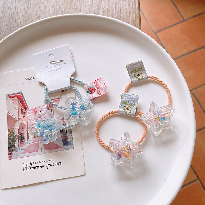 1 pereche Bandă elastică de păr cu mărgele de stea pentru fetiță, inimă, inimă de desene animate, inel de păr, accesorii pentru cravată, pentru copii, pentru bebeluși