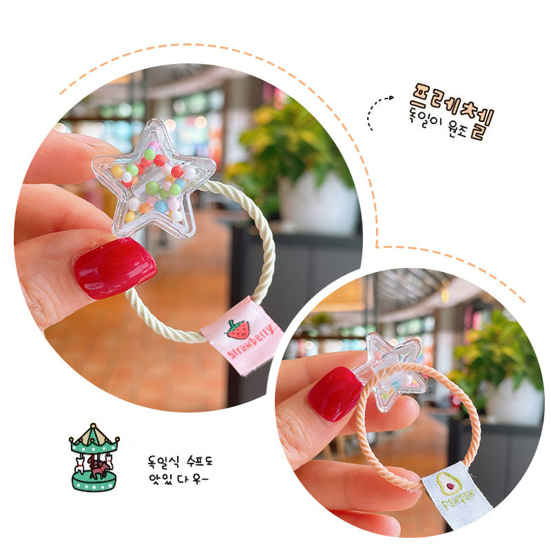 1 pereche Bandă elastică de păr cu mărgele de stea pentru fetiță, inimă, inimă de desene animate, inel de păr, accesorii pentru cravată, pentru copii, pentru bebeluși