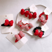 2022. Nova modna korejska slatka princeza Ukosnice s kravatom Dječja slatka crvena karirana mašna Gumica za kosu Uže za kosu Dodaci za kosu