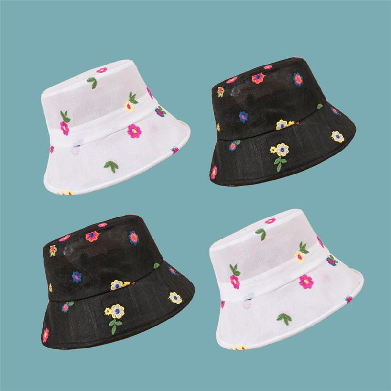 2021 Four Seasons Virághímzés Pamut Vödörsapka Halászsapka szabadtéri utazási napsapka nőknek 79