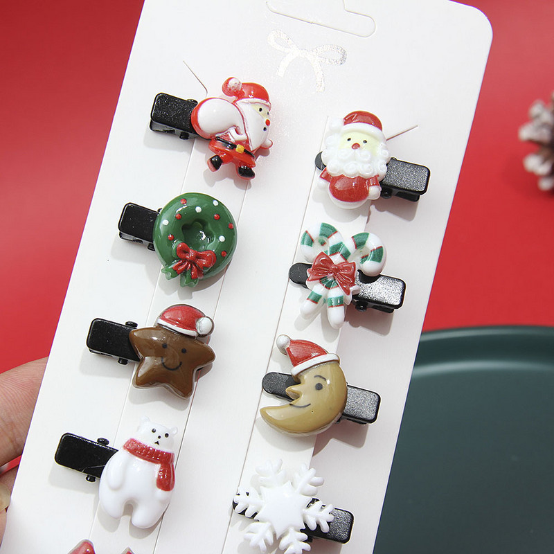 10Pcs/Set Djevojčice Slatke crtane božićne Elk kopče za kosu za djecu Mješovite Božićne ukosnice Pokloni Ukosnice Modni dodaci za kosu