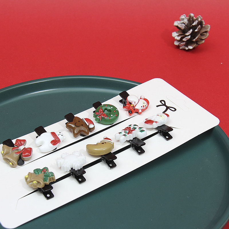 10Pcs/Set Djevojčice Slatke crtane božićne Elk kopče za kosu za djecu Mješovite Božićne ukosnice Pokloni Ukosnice Modni dodaci za kosu