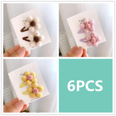 6db/Szett Sweet Toddlers Kids Mini Hajtűk Báránygyapjú Virágok Hajkapcsok Lányoknak Pamut Barrettes Őszi Téli Hajkiegészítő