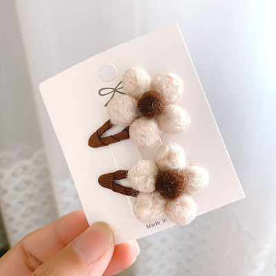 6db/Szett Sweet Toddlers Kids Mini Hajtűk Báránygyapjú Virágok Hajkapcsok Lányoknak Pamut Barrettes Őszi Téli Hajkiegészítő