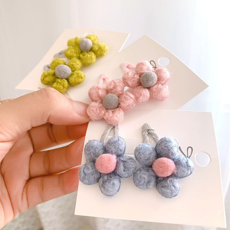 6db/Szett Sweet Toddlers Kids Mini Hajtűk Báránygyapjú Virágok Hajkapcsok Lányoknak Pamut Barrettes Őszi Téli Hajkiegészítő