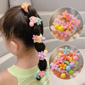 3/5 ks/sada detských roztomilých farieb kreslených kvetinových mašličiek, gumičiek do vlasov, dievčenských mäkkých elastických vlasových doplnkov