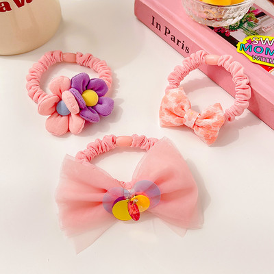 3/5 ks/sada detských roztomilých farieb kreslených kvetinových mašličiek, gumičiek do vlasov, dievčenských mäkkých elastických vlasových doplnkov