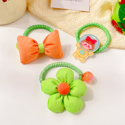 3/5 ks/sada detských roztomilých farieb kreslených kvetinových mašličiek, gumičiek do vlasov, dievčenských mäkkých elastických vlasových doplnkov