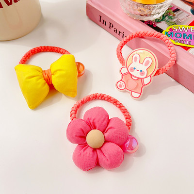 3/5 ks/sada detských roztomilých farieb kreslených kvetinových mašličiek, gumičiek do vlasov, dievčenských mäkkých elastických vlasových doplnkov