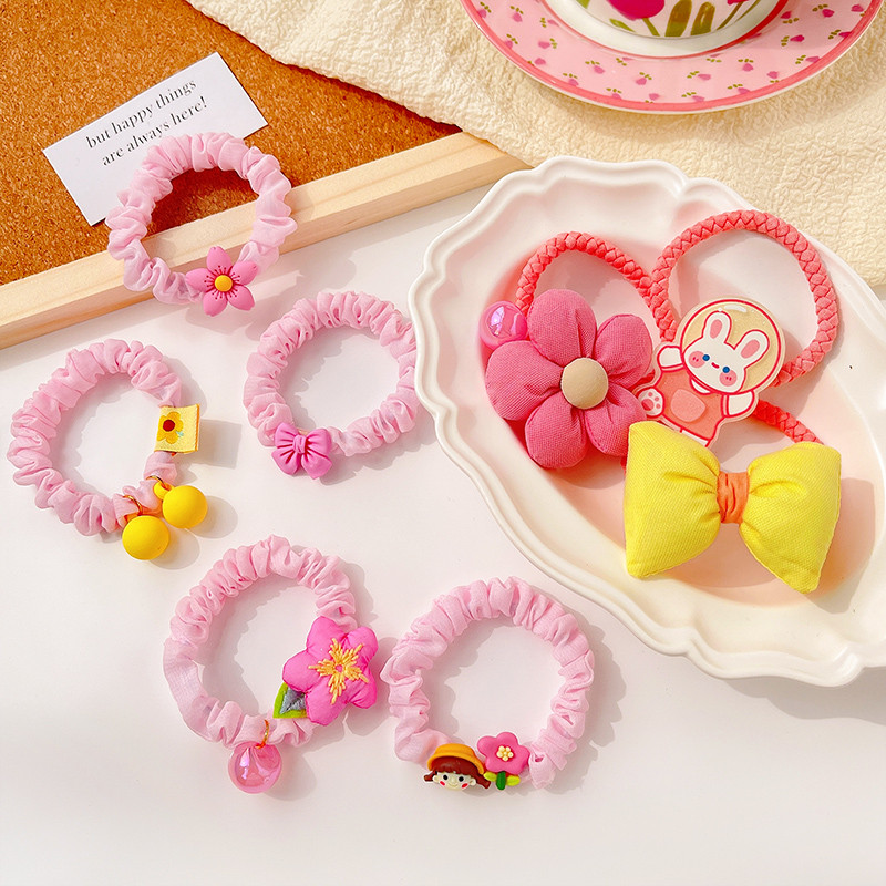 3/5 ks/sada detských roztomilých farieb kreslených kvetinových mašličiek, gumičiek do vlasov, dievčenských mäkkých elastických vlasových doplnkov