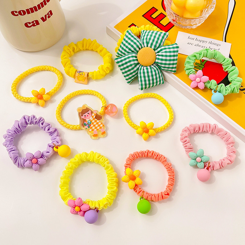 3/5 ks/sada detských roztomilých farieb kreslených kvetinových mašličiek, gumičiek do vlasov, dievčenských mäkkých elastických vlasových doplnkov