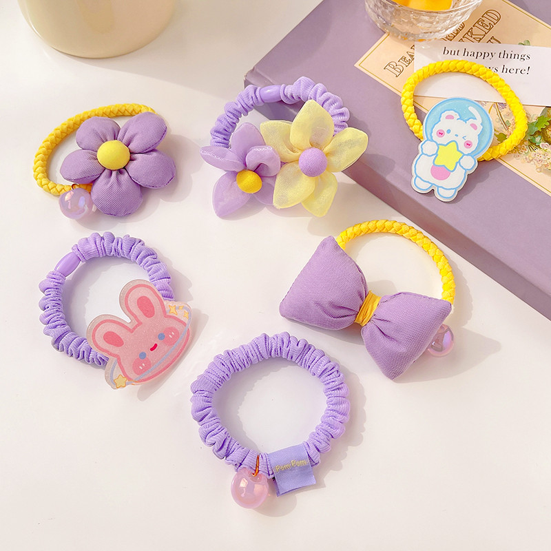 3/5 ks/sada detských roztomilých farieb kreslených kvetinových mašličiek, gumičiek do vlasov, dievčenských mäkkých elastických vlasových doplnkov