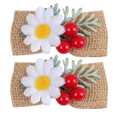 2 bucăți de agrafă de păr cu fundă florală de in pentru fetiță, minge de pluș, agrafe cu flori de margarete, accesorii pentru păr pentru copii.