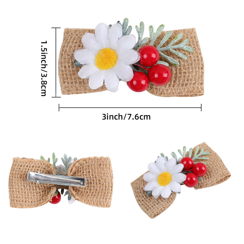 2 bucăți de agrafă de păr cu fundă florală de in pentru fetiță, minge de pluș, agrafe cu flori de margarete, accesorii pentru păr pentru copii.