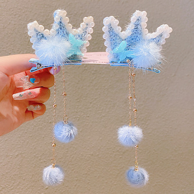 Divat Lányok Műszőrme Pom Golyó Bojt Hajcsat Vintage Nyúlfül Pompon Hajtű Hanfu Cosplay Fejfedő Party Női Hajtűk