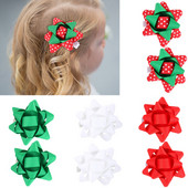 2 bucăți/set agrafe de păr cu panglică cu grosgrain de Crăciun pentru fetițe, agrafe cu flori, agrafe pentru festival, accesorii pentru păr