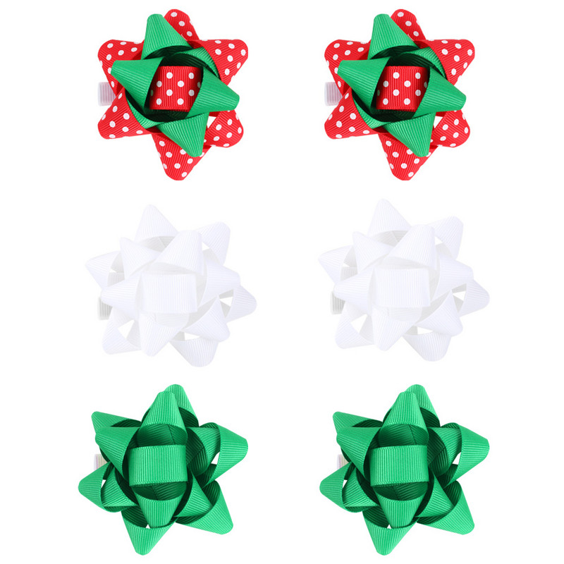 2 bucăți/set agrafe de păr cu panglică cu grosgrain de Crăciun pentru fetițe, agrafe cu flori, agrafe pentru festival, accesorii pentru păr