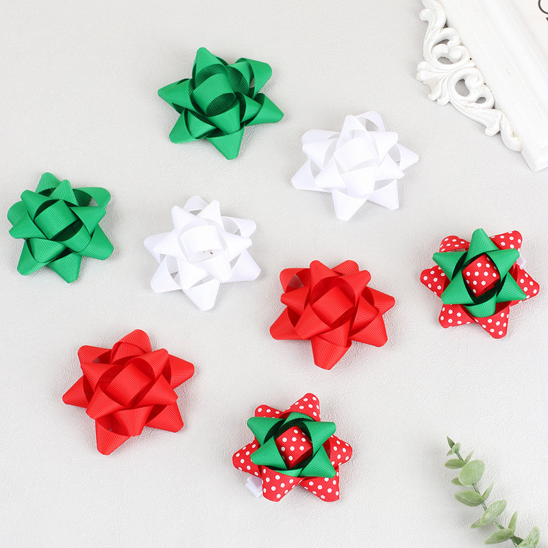 2 bucăți/set agrafe de păr cu panglică cu grosgrain de Crăciun pentru fetițe, agrafe cu flori, agrafe pentru festival, accesorii pentru păr