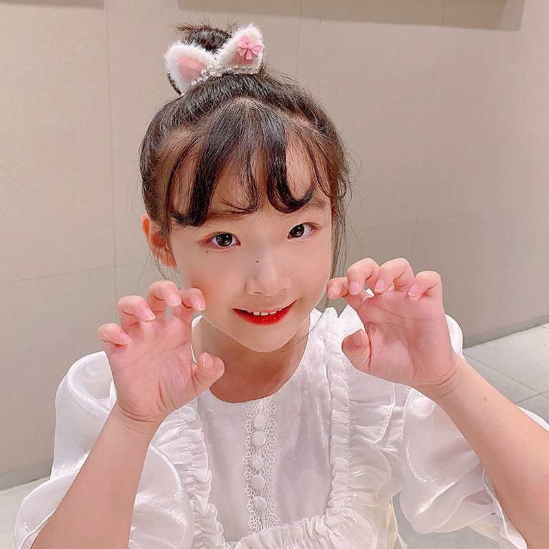 1 DB Macskafül Gyöngy Lányok Aranyos Gyerekek Rugalmas Hajpántok Gyermek Hajkötők Hercegnős Hajkiegészítők Baba fejfedők