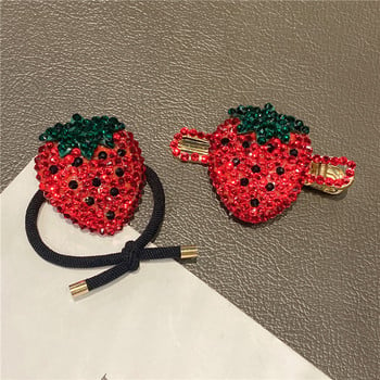 2023 Cute Red Strawberry Cherry αξεσουάρ για τα μαλλιά Rhinestone Fruits Λαστιχένιες ζώνες Ελαστικές λωρίδες μαλλιών Κλιπ μαλλιών Barrette Χονδρική