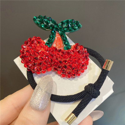 2023 drăguț roșu căpșuni cireșe accesorii de păr cu stras fructe benzi de cauciuc benzi elastice pentru păr agrafe de păr bareta en-gros