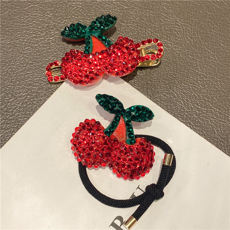 2023 drăguț roșu căpșuni cireșe accesorii de păr cu stras fructe benzi de cauciuc benzi elastice pentru păr agrafe de păr bareta en-gros