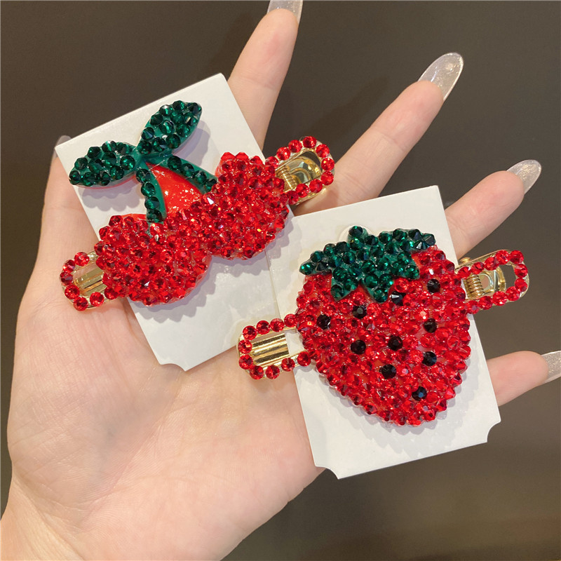 2023 drăguț roșu căpșuni cireșe accesorii de păr cu stras fructe benzi de cauciuc benzi elastice pentru păr agrafe de păr bareta en-gros