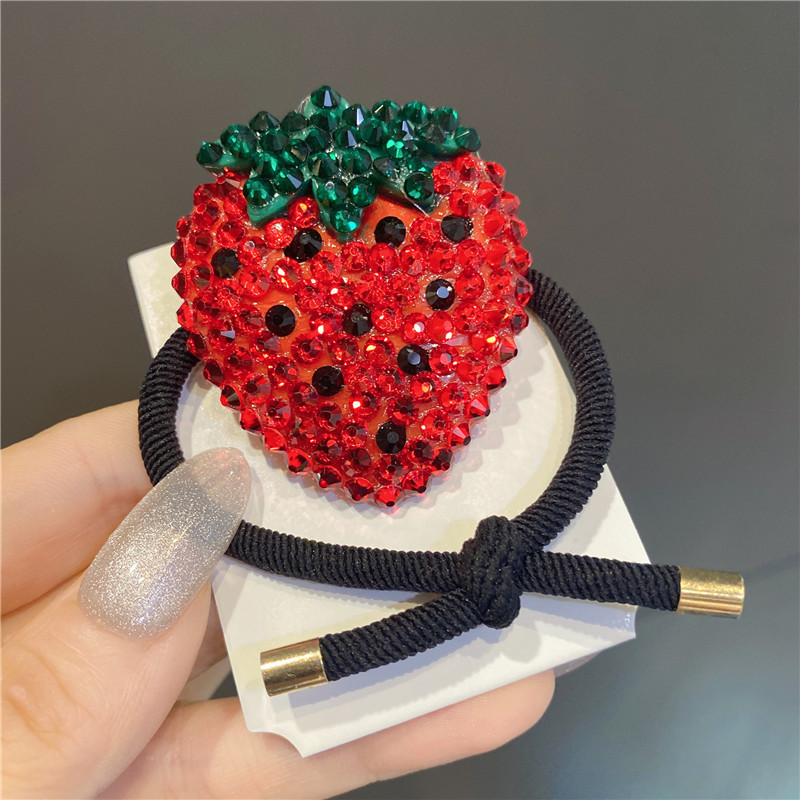 2023 drăguț roșu căpșuni cireșe accesorii de păr cu stras fructe benzi de cauciuc benzi elastice pentru păr agrafe de păr bareta en-gros