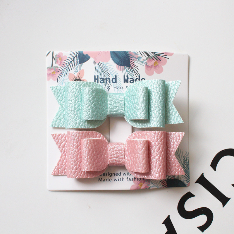 Slatki dječji dodatak za kosu 2 kom/kartica zakolka dlâ vol Prekrasna mašna PU kožne kopče za kosu za žene Slatke ukosnice za djevojke