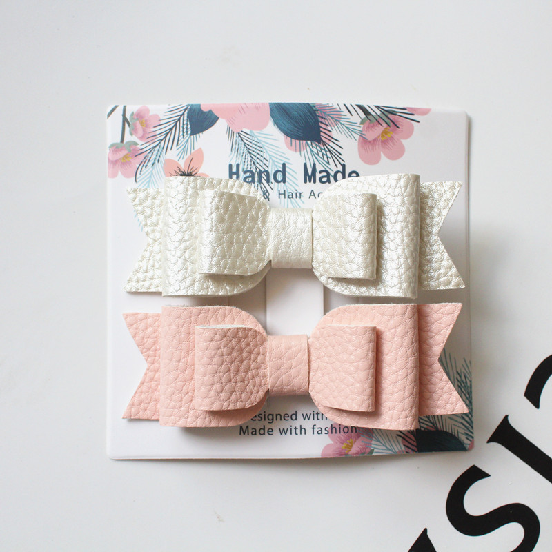 Slatki dječji dodatak za kosu 2 kom/kartica zakolka dlâ vol Prekrasna mašna PU kožne kopče za kosu za žene Slatke ukosnice za djevojke