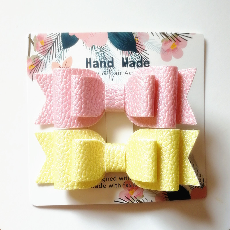 Slatki dječji dodatak za kosu 2 kom/kartica zakolka dlâ vol Prekrasna mašna PU kožne kopče za kosu za žene Slatke ukosnice za djevojke