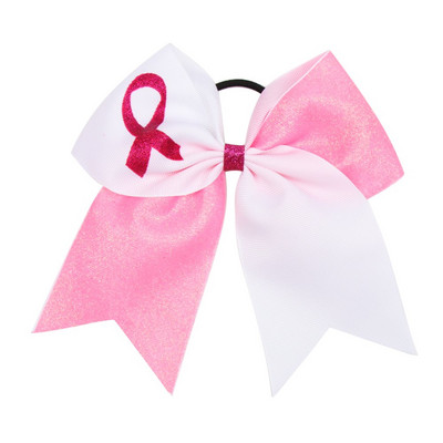 7" Cheer Bows Mell Cancel Awareness Haj masni lányoknak Rózsaszín csillogó szalag Bowknot elasztikus hajpánt Kézzel készített hajkiegészítők