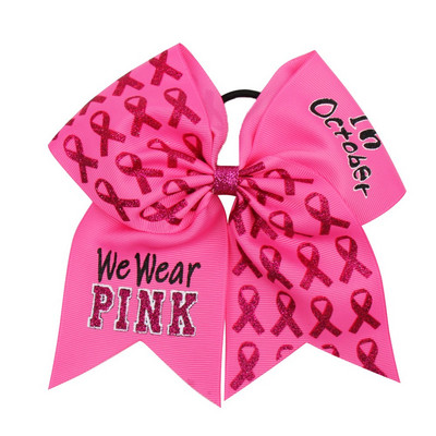 7" Cheer Bows Mell Cancel Awareness Haj masni lányoknak Rózsaszín csillogó szalag Bowknot elasztikus hajpánt Kézzel készített hajkiegészítők