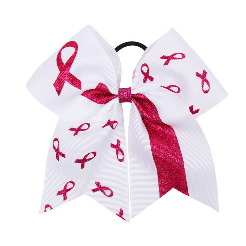 7" Cheer Bows Mell Cancel Awareness Haj masni lányoknak Rózsaszín csillogó szalag Bowknot elasztikus hajpánt Kézzel készített hajkiegészítők