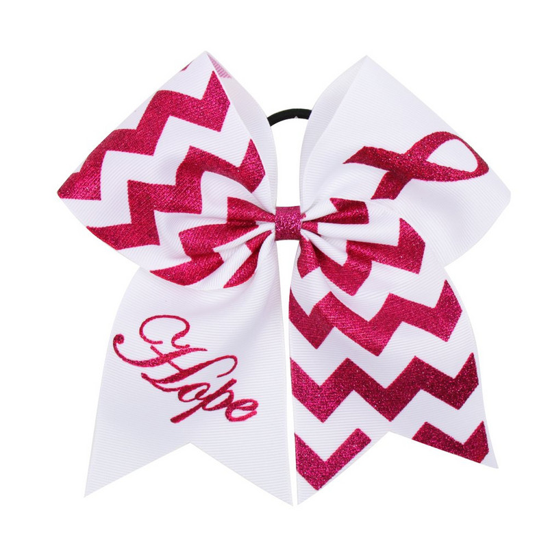 7" Cheer Bows Mell Cancel Awareness Haj masni lányoknak Rózsaszín csillogó szalag Bowknot elasztikus hajpánt Kézzel készített hajkiegészítők