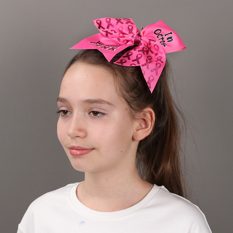 7" Cheer Bows Mell Cancel Awareness Haj masni lányoknak Rózsaszín csillogó szalag Bowknot elasztikus hajpánt Kézzel készített hajkiegészítők