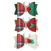 ncmama 3" Božićna mašna za kosu Dodaci za kosu Štipaljke za djevojčice Djece Svjetlucavi rogovi Lastin rep Mašne za kosu Božićni darovi