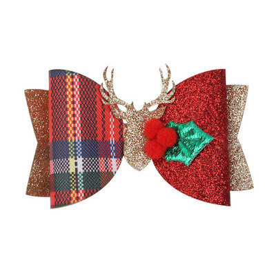 ncmama 3" Božićna mašna za kosu Dodaci za kosu Štipaljke za djevojčice Djece Svjetlucavi rogovi Lastin rep Mašne za kosu Božićni darovi