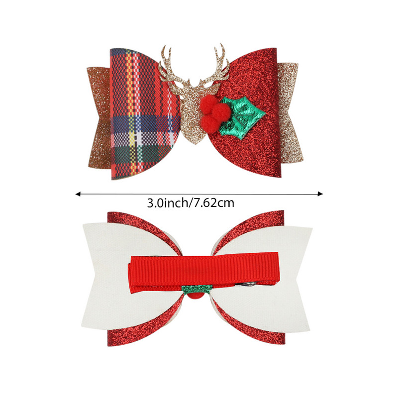 ncmama 3" Božićna mašna za kosu Dodaci za kosu Štipaljke za djevojčice Djece Svjetlucavi rogovi Lastin rep Mašne za kosu Božićni darovi