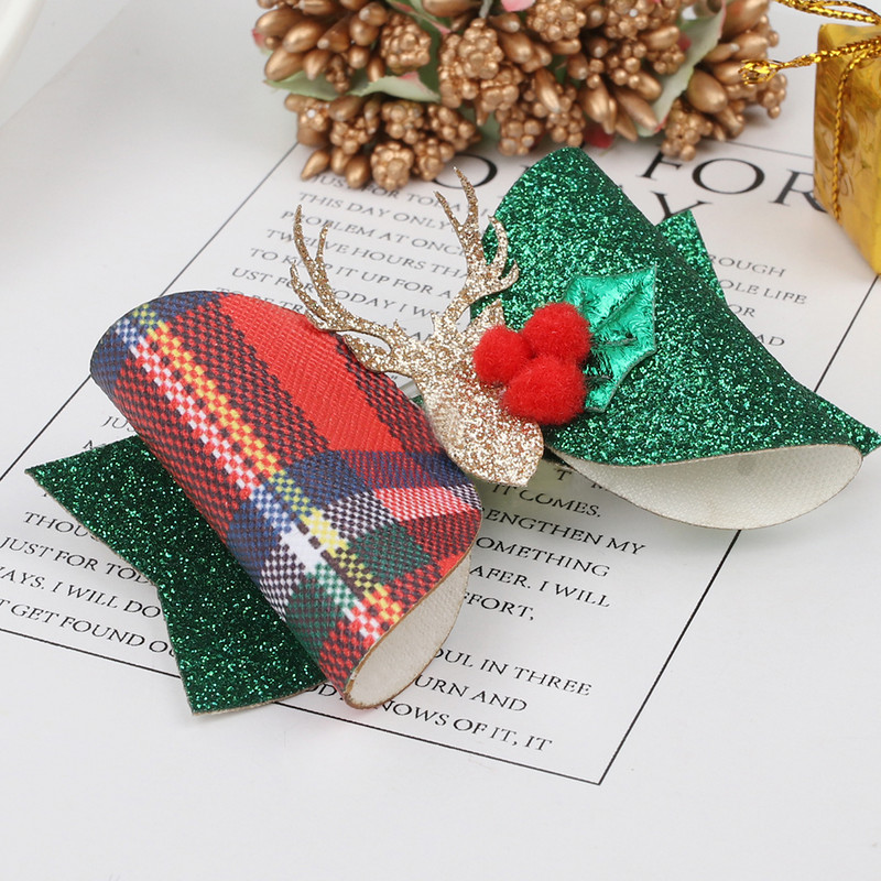 ncmama 3" Božićna mašna za kosu Dodaci za kosu Štipaljke za djevojčice Djece Svjetlucavi rogovi Lastin rep Mašne za kosu Božićni darovi