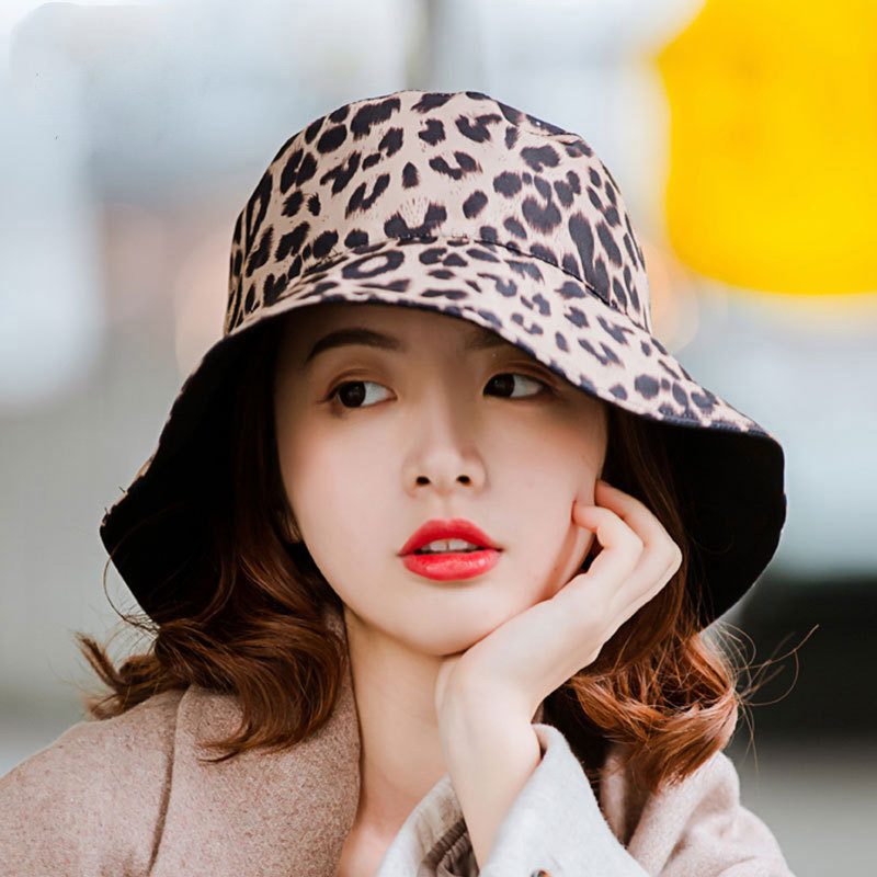 Q Ženske ribarske kape sa suncobranom Kapa za odmor na moru, modna, popularna, dvostrana šešir za sunčanje širokog oboda s leopard printom