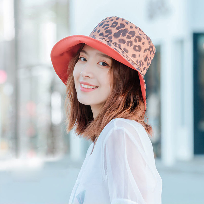 Q Ženske ribarske kape sa suncobranom Kapa za odmor na moru, modna, popularna, dvostrana šešir za sunčanje širokog oboda s leopard printom