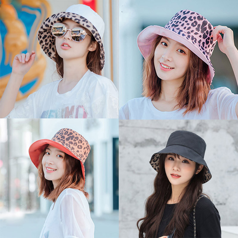 Q Ženske ribarske kape sa suncobranom Kapa za odmor na moru, modna, popularna, dvostrana šešir za sunčanje širokog oboda s leopard printom